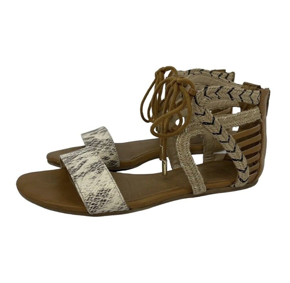 Dolce Vita Ashtyn Brown Mixed Media Sandals Womens Size 6 Gladiator Snakeskin